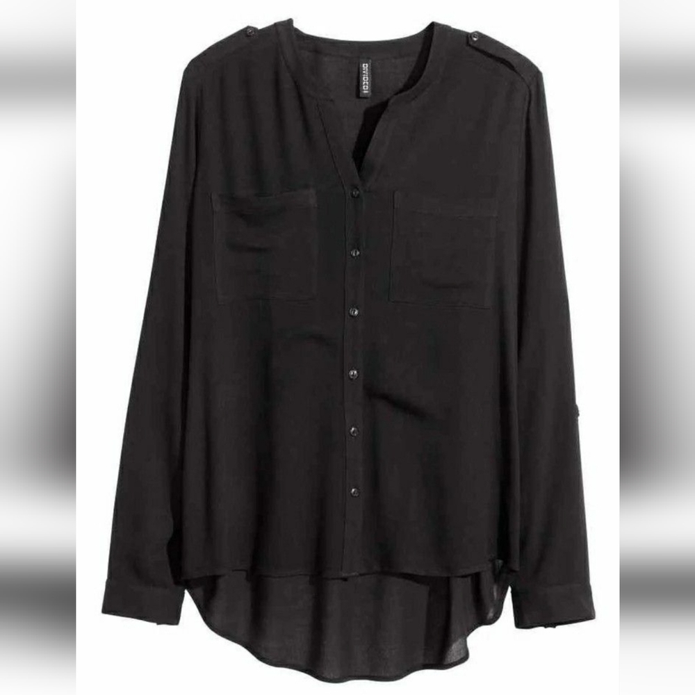 Divided black chiffon blouse. Size 6